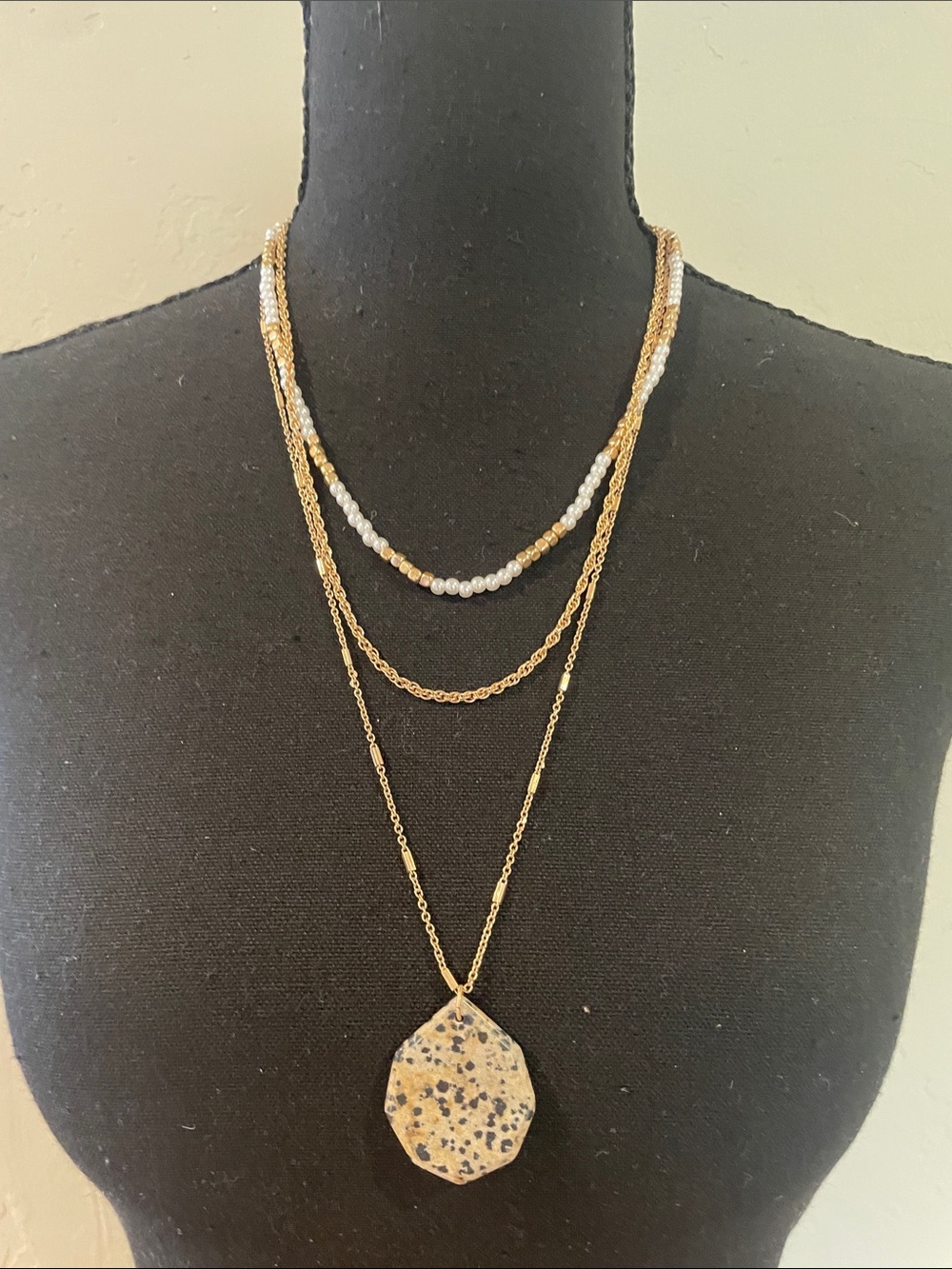 Make a Wish Gold Layered Necklace w/ Pearl Accent & Semi-Precious Stone Pendant